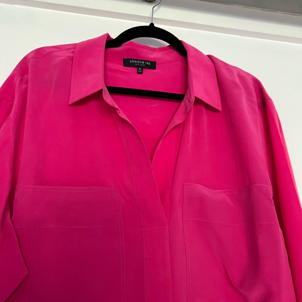Lafayette 148 New York Hot Pink Silk Blouse